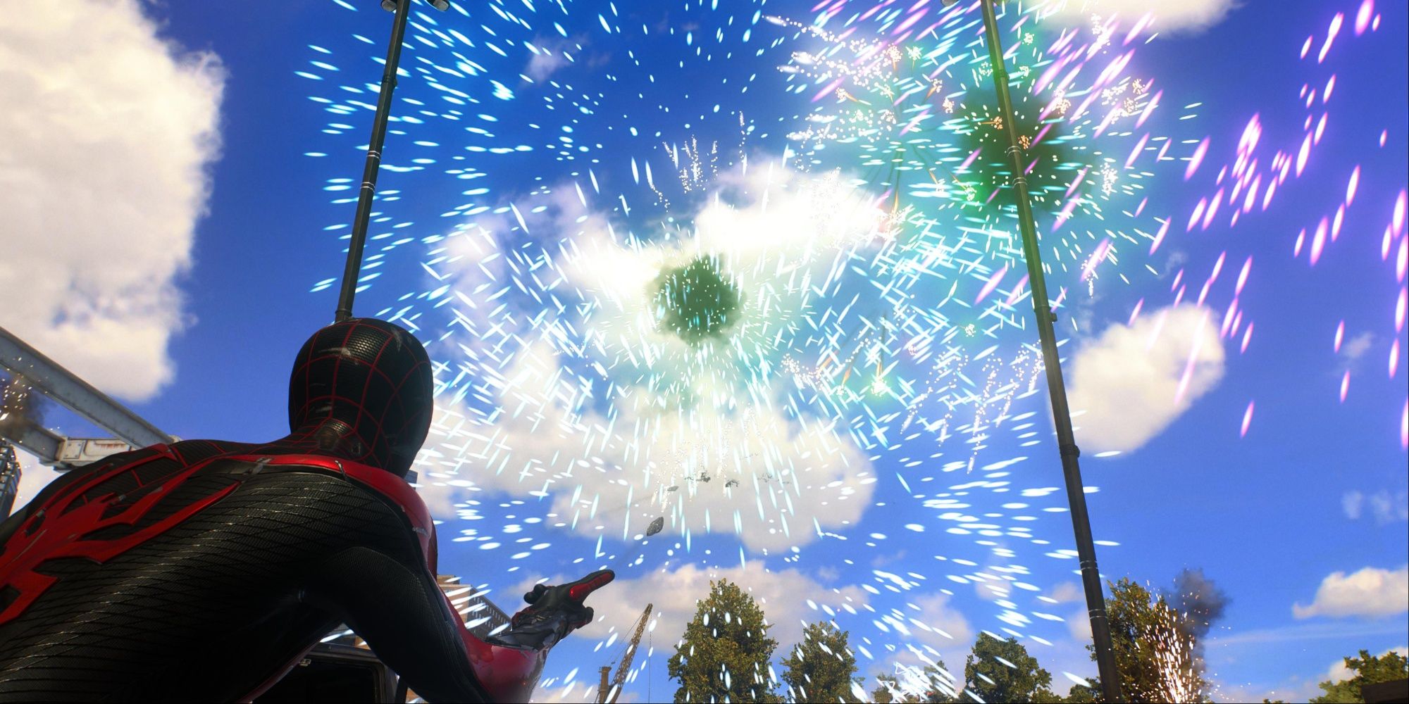 Miles blowing up Fireworks in Marvel's Spider-Man 2
