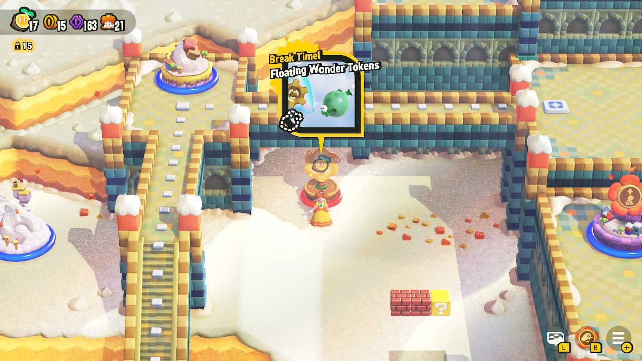 The Floating Wonder Tokens Level under a bridge leading to the first level of the castle.