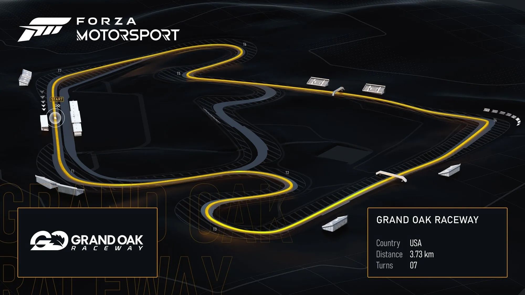 The Grand Oak Raceway track map in Forza Motorsport