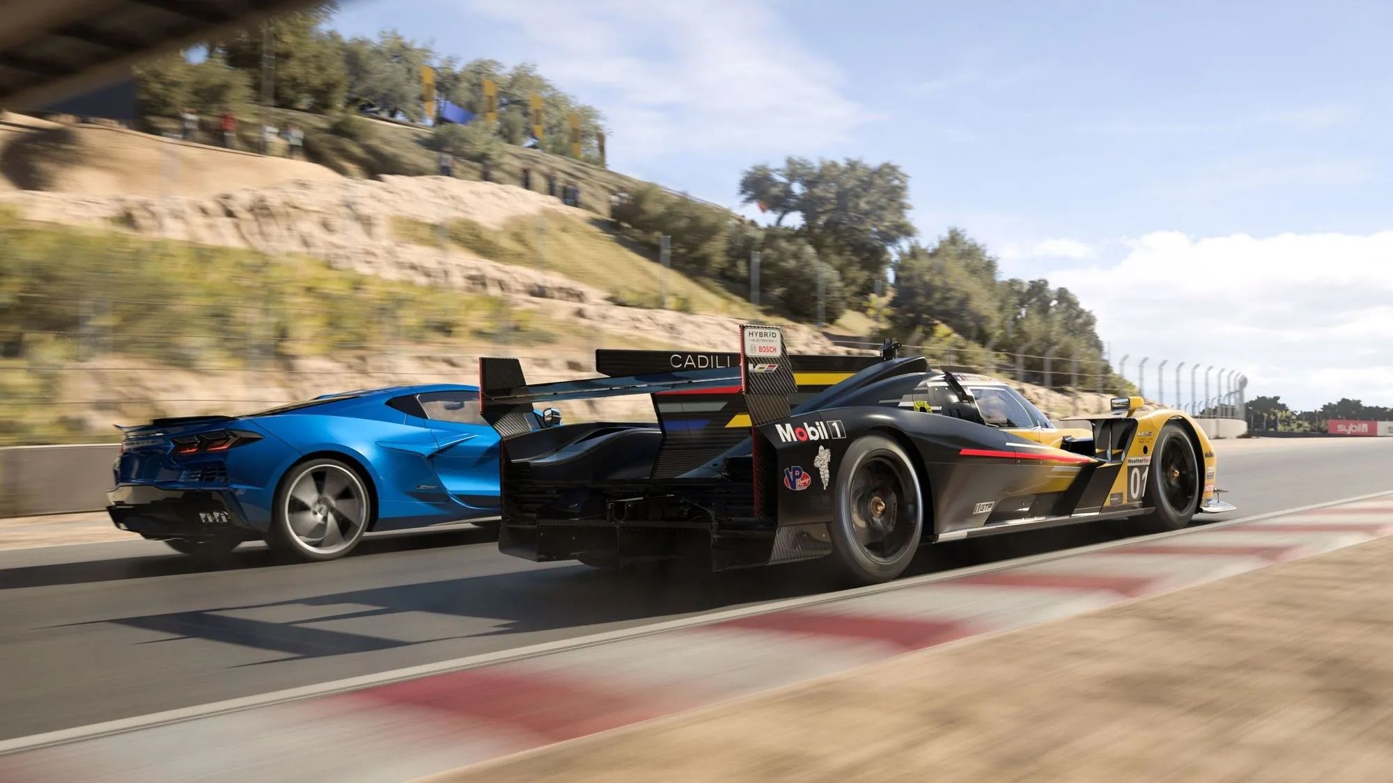 Cadillac and Camaro are racing against each other in Forza Motorsport