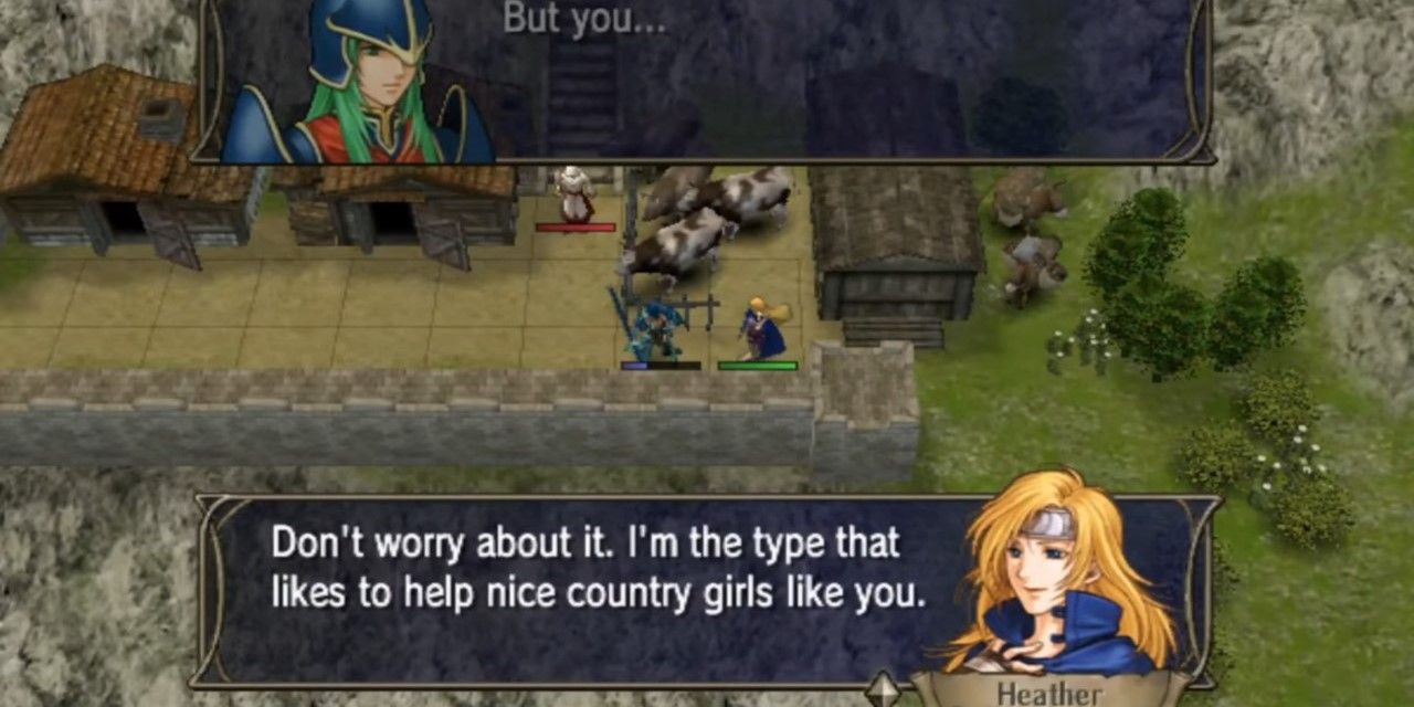 Heather talking with Nephenee in Fire Emblem - Radiant Dawn