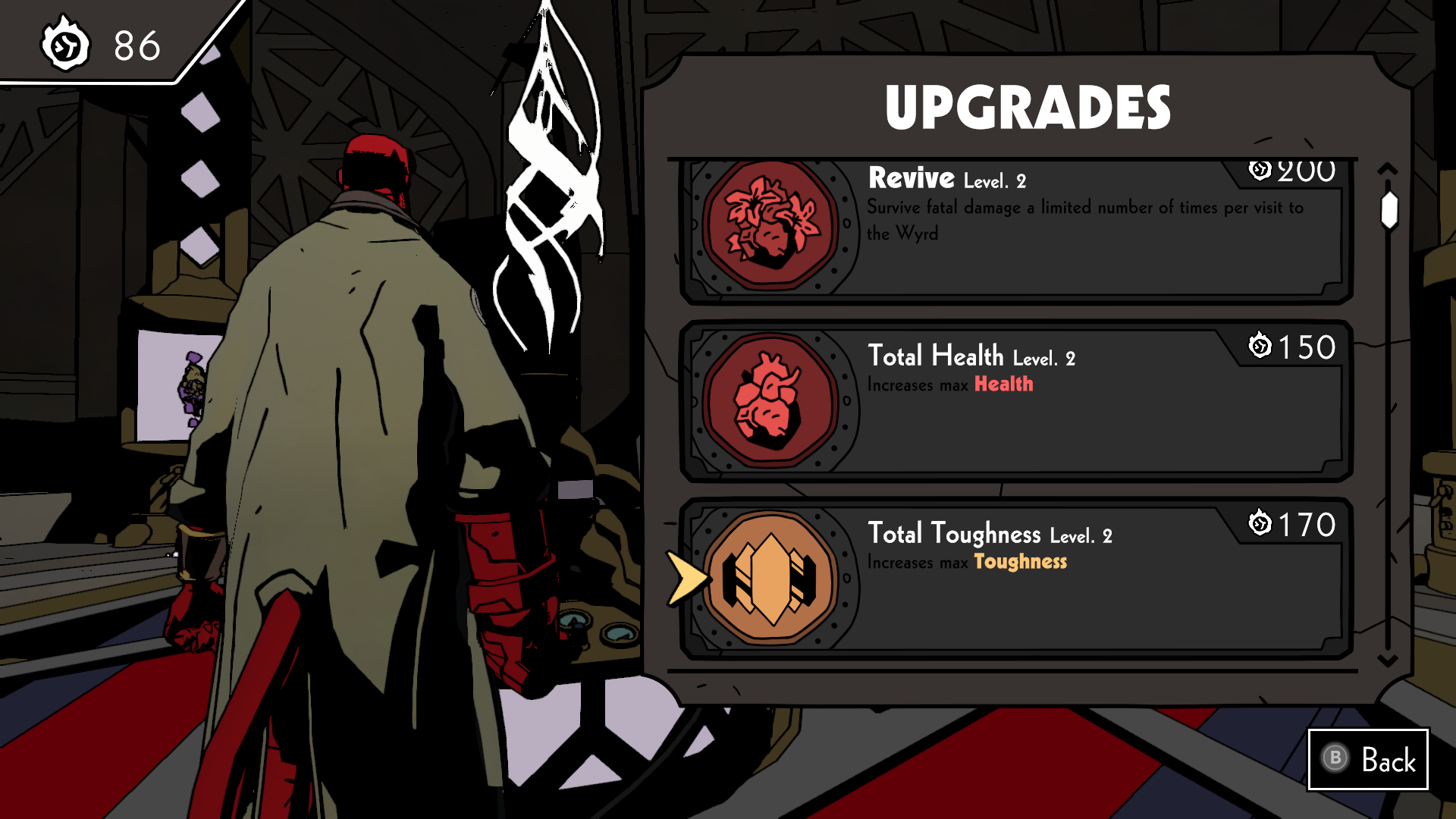 Hellboy's upgrades in Web of Wyrd.