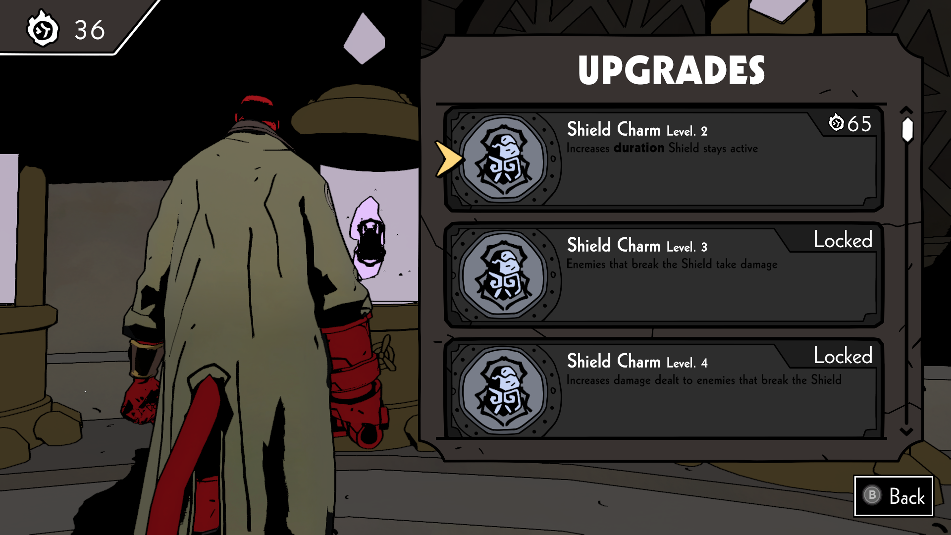 The Shield Charm upgrade tree in Hellboy: Web of Wyrd.