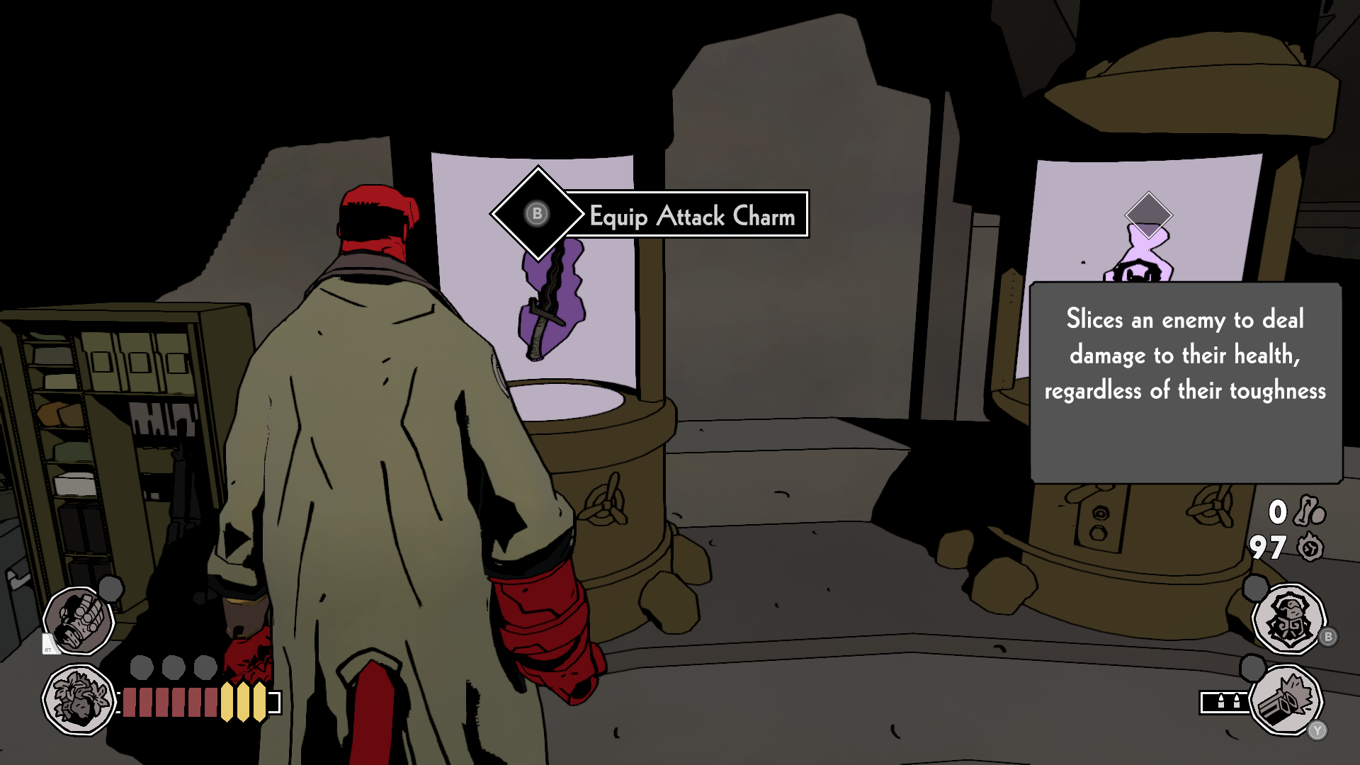 The Attack charm in Hellboy: Web of Wyrd.