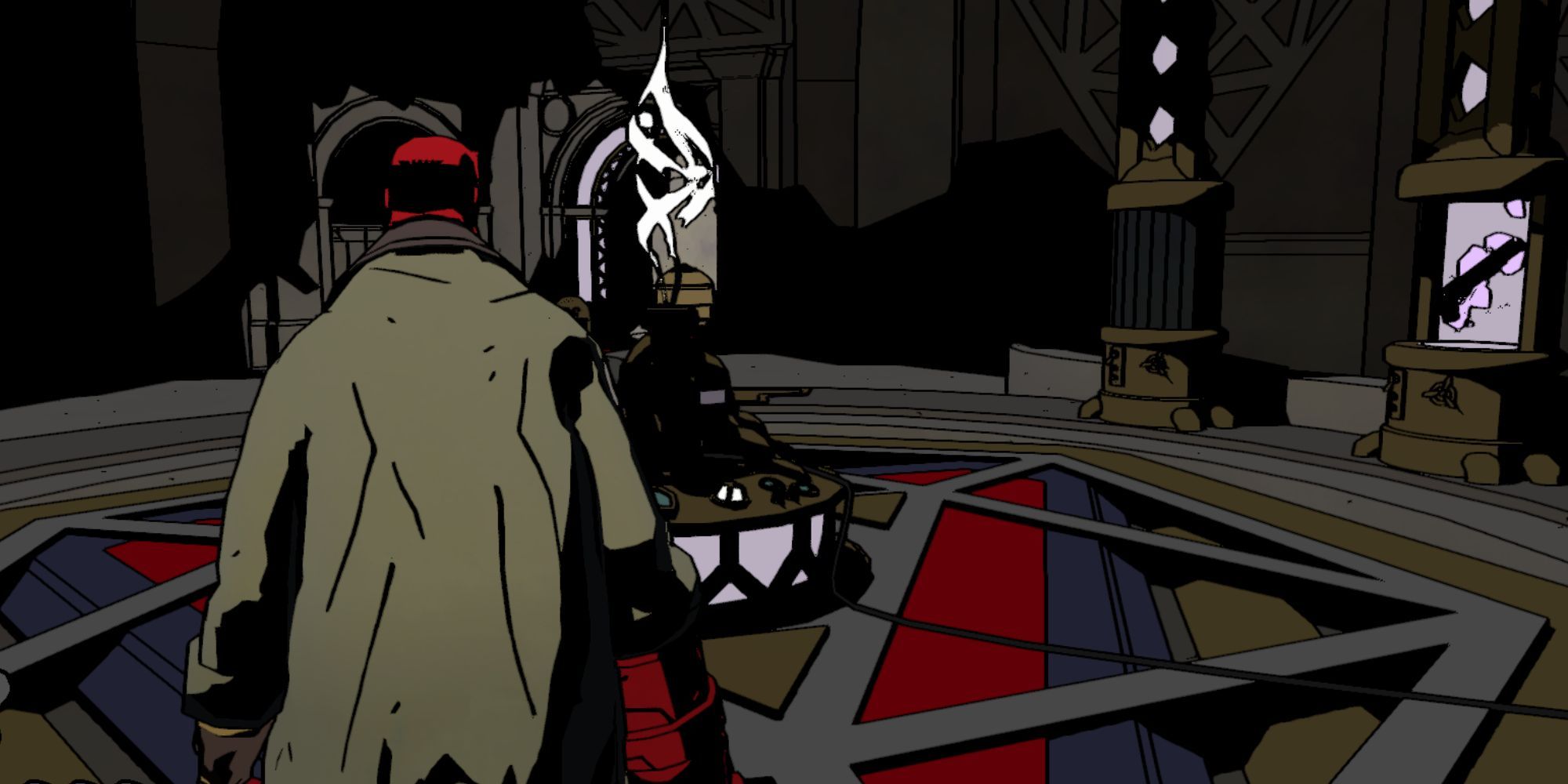 The upgrade station in Hellboy: Web of Wyrd.