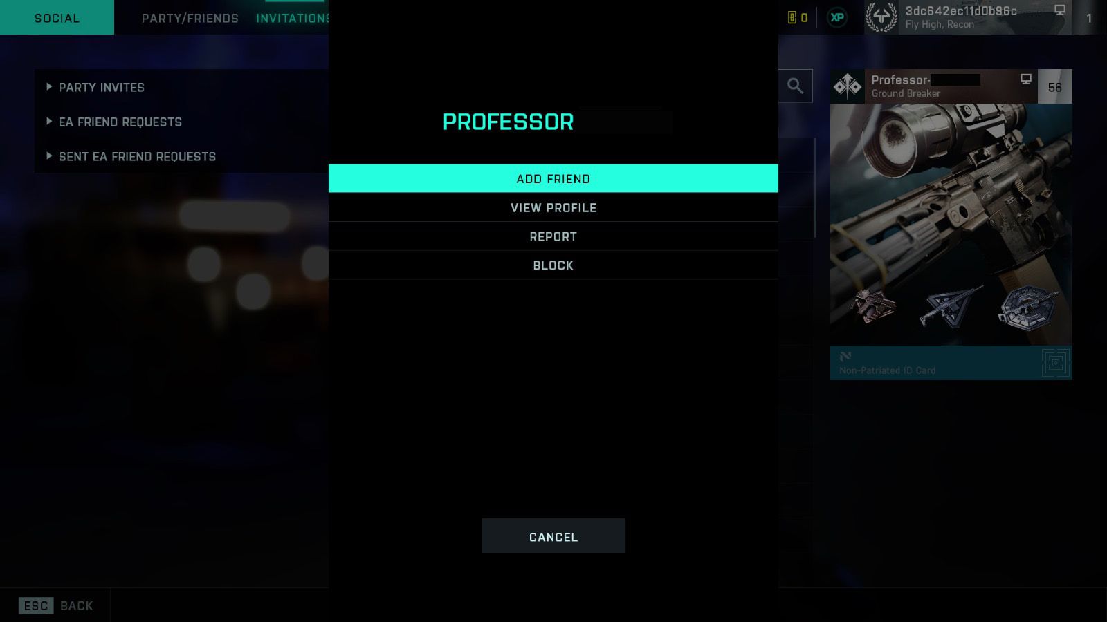Adding friends screen in Battlefield 2042
