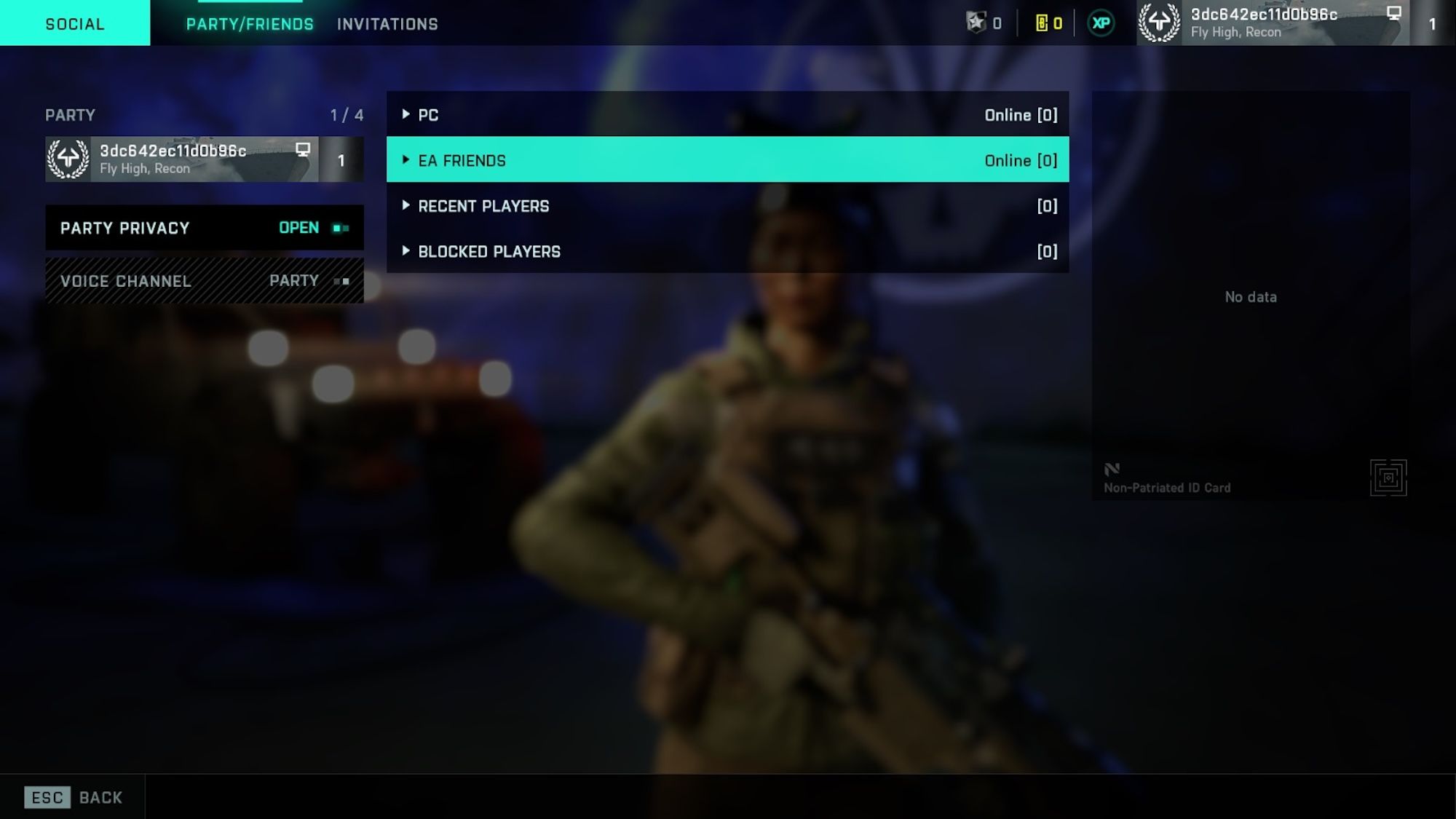 Party/Friends screen in Battlefield 2042 that lets you invite players to your party