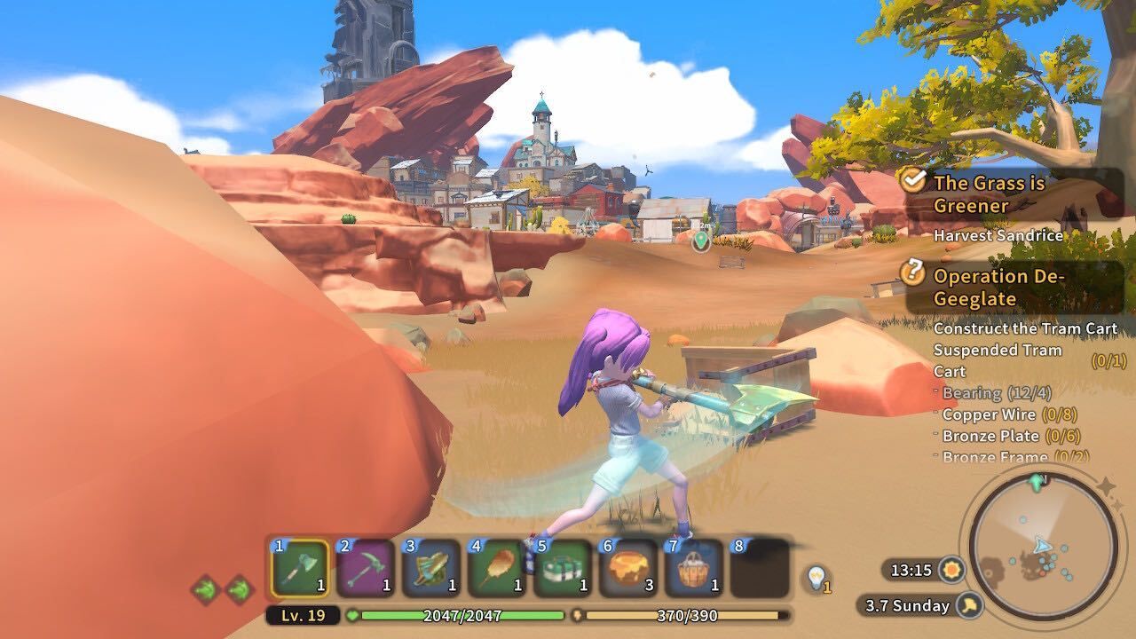 a builder swinging her axe in the desert in my time at sandrock