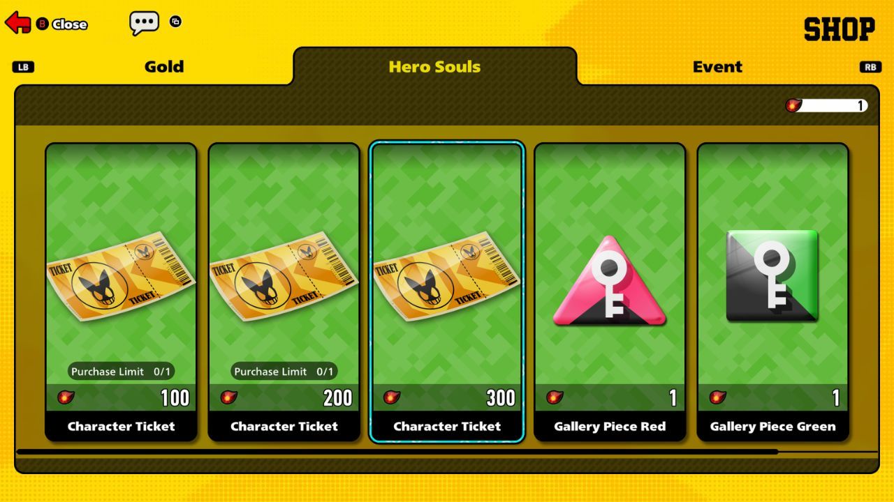 Character Tickets and Gallery Pieces in the Standard item shop.