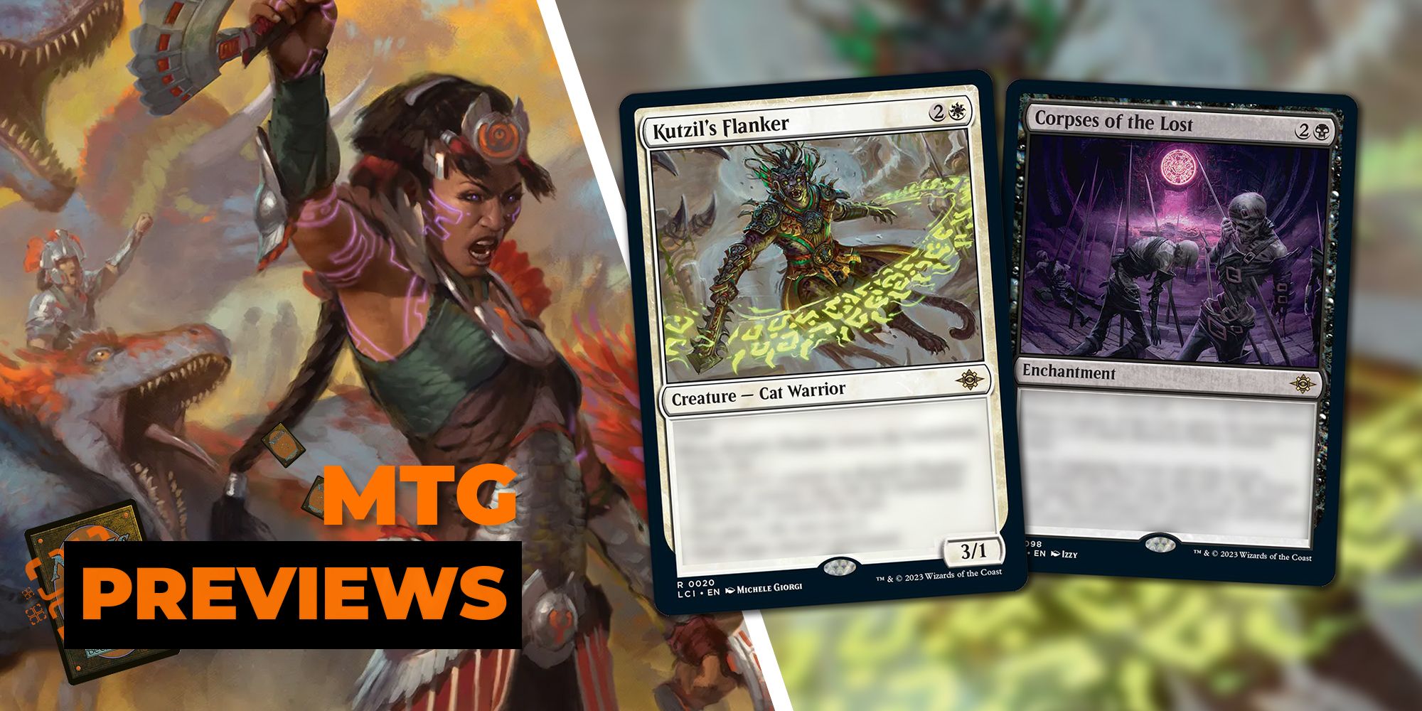 Huatli next to 2 MTG cards