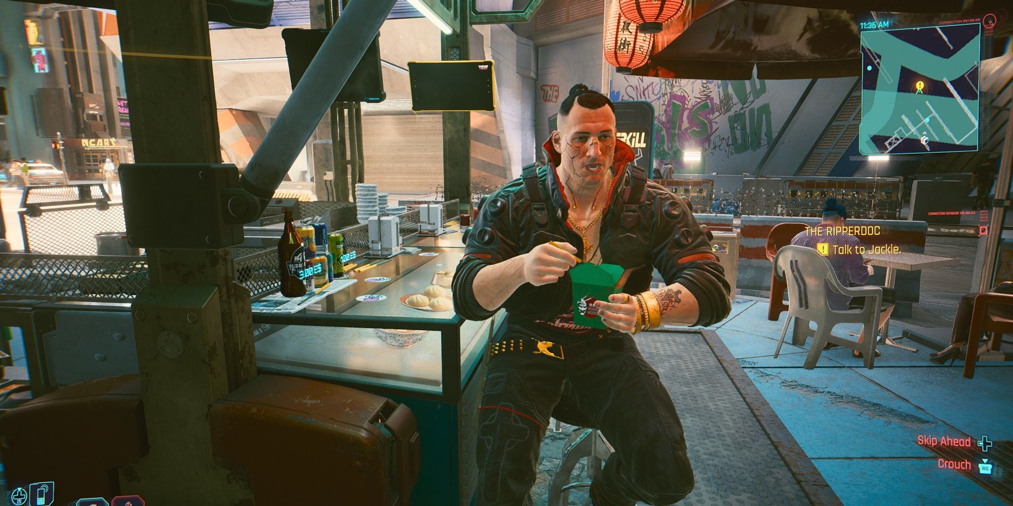 jackie eating noodles sat down in cyberpunk 2077