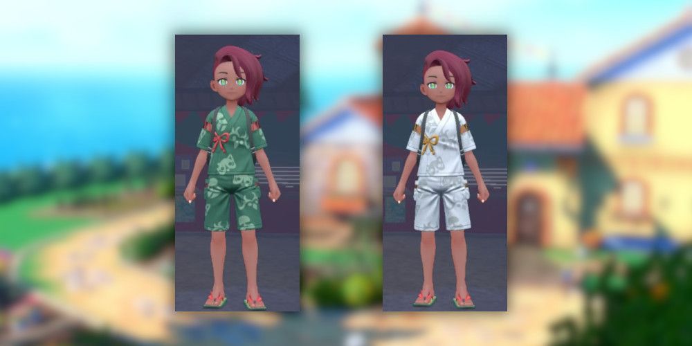 Green and White Variations on the Festival Jinbeis in Pokemon Scarlet and Violet The Teal Mask.