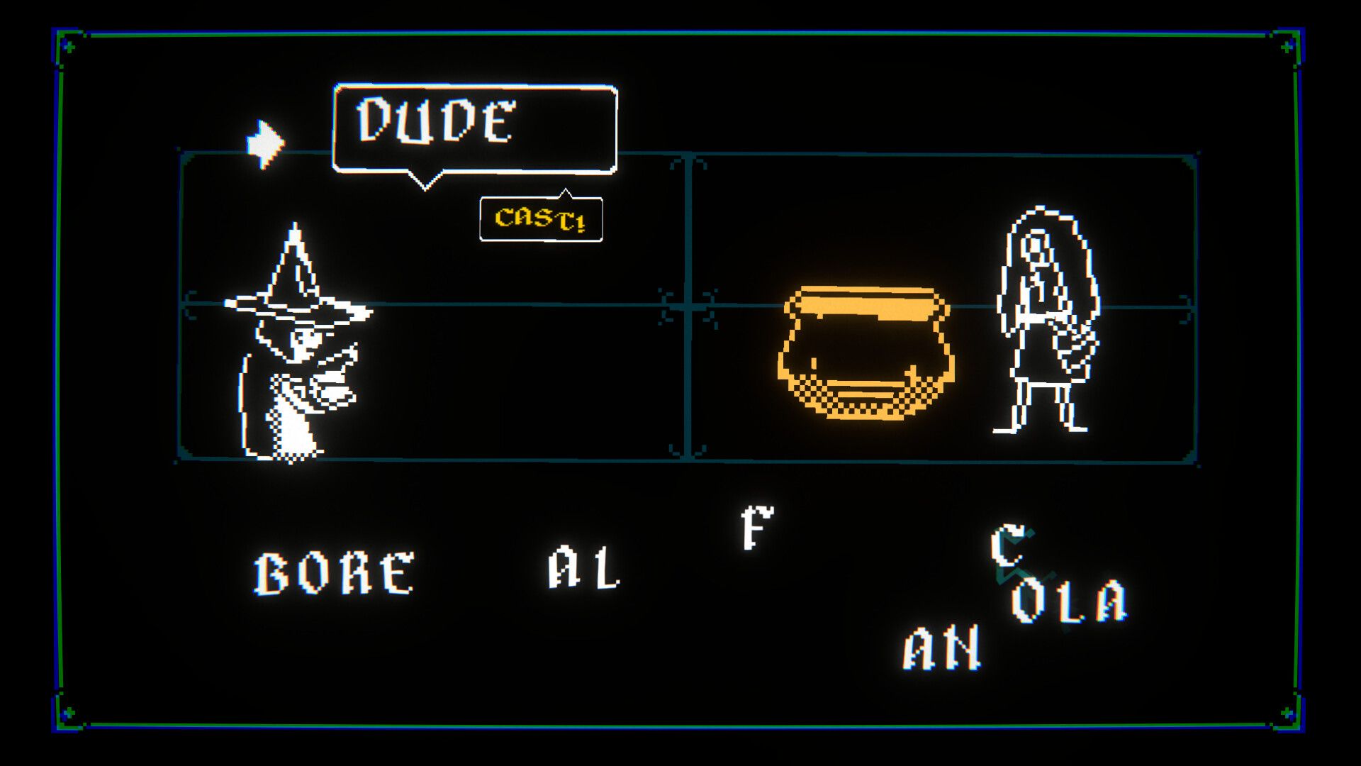 Leximan fighting a witch with the spelling battle system.