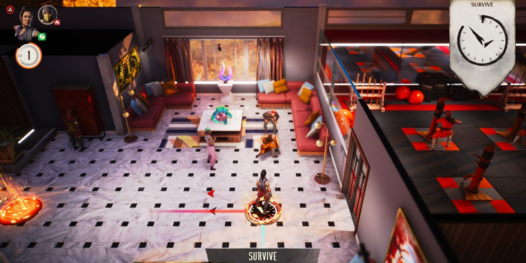 Li Mei moving through the board inside Johnny's mansion.