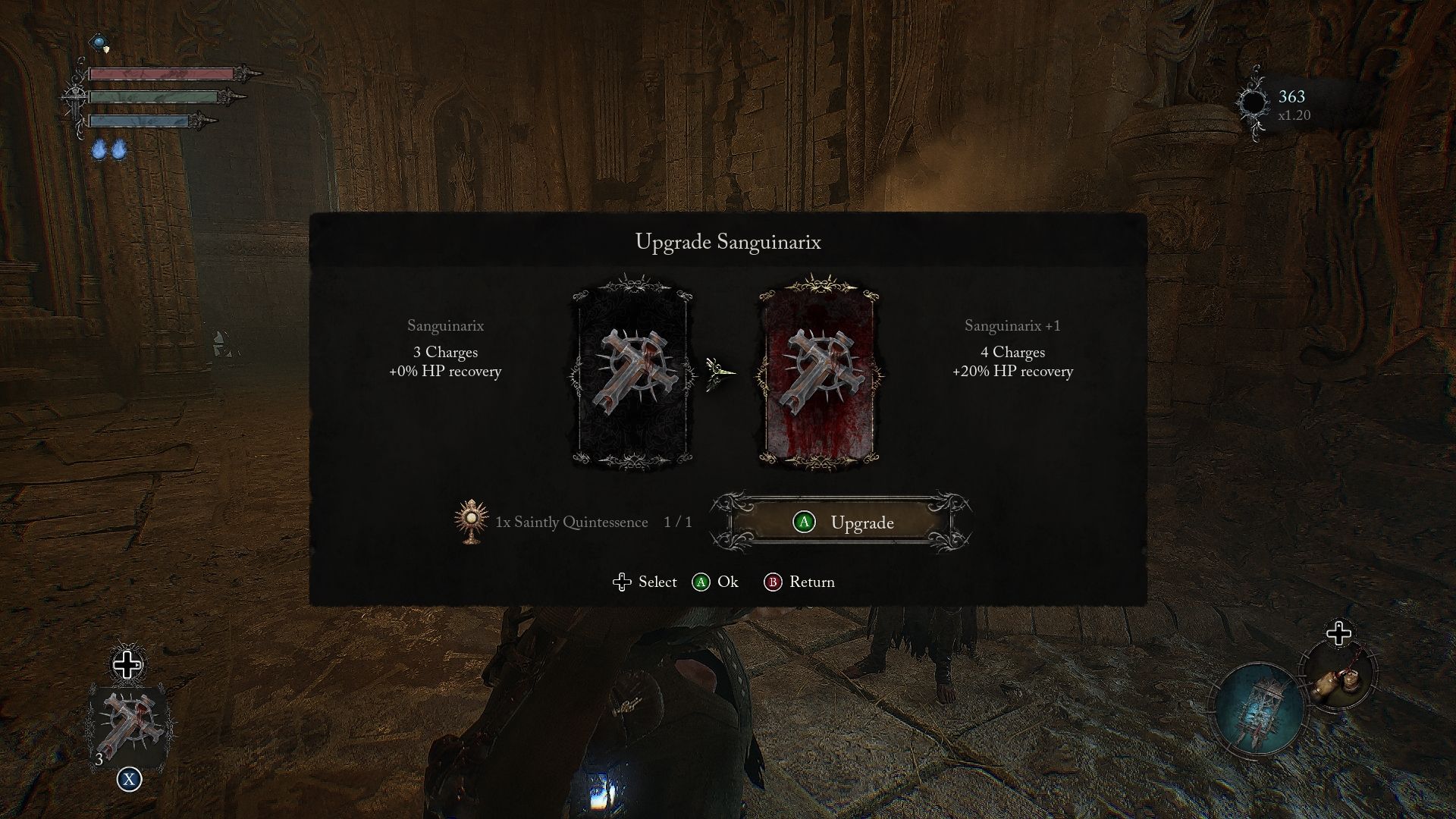 Lords of the Fallen Pieta Upgrade Sanguinarix menu 
