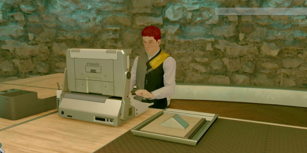 screenshot in Starfield of Dirk the concierge
