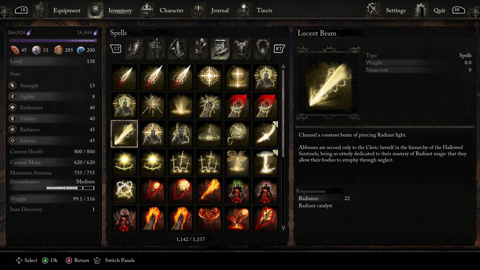 Lucent Beam spell description lords of the fallen