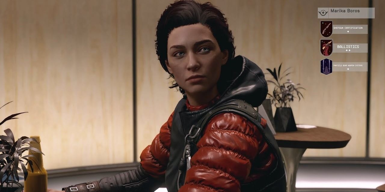Marika Boros in New Atlantis' Viewport bar, with her skill attributes visible