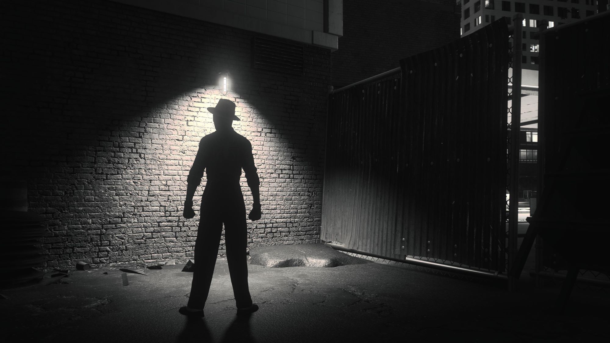 Marvel's Spider-Man 2 Silhouette of City Sounds Miles in front of a brick wall