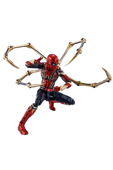 mcu_iron_spider_with_the_back_legs_out_preparing_to_attack_over_a_white_background