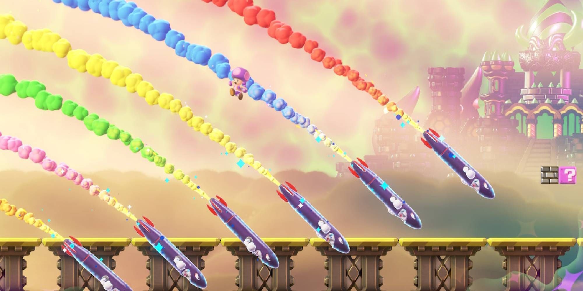 super mario wonder missile megs creating a smoke rainbow
