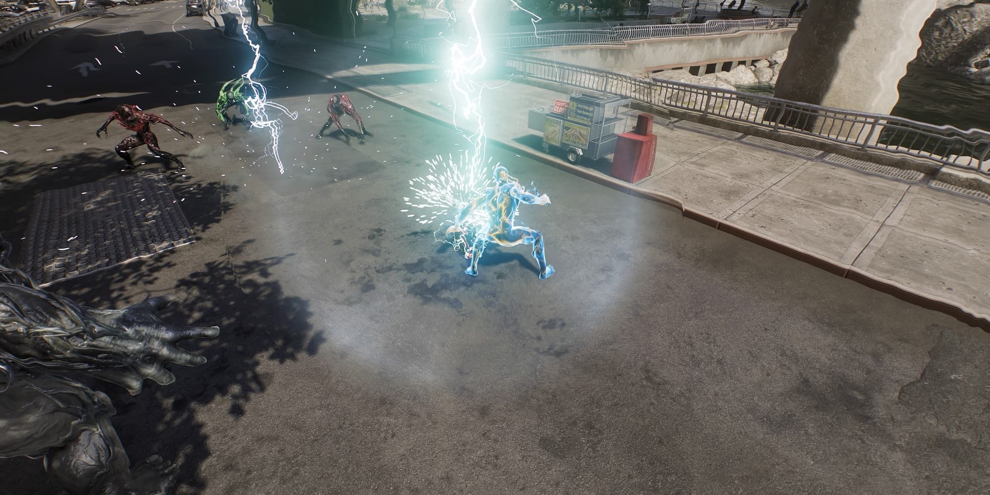 Miles hits a symbiote enemy with Venom Dash in Spider-Man 2.