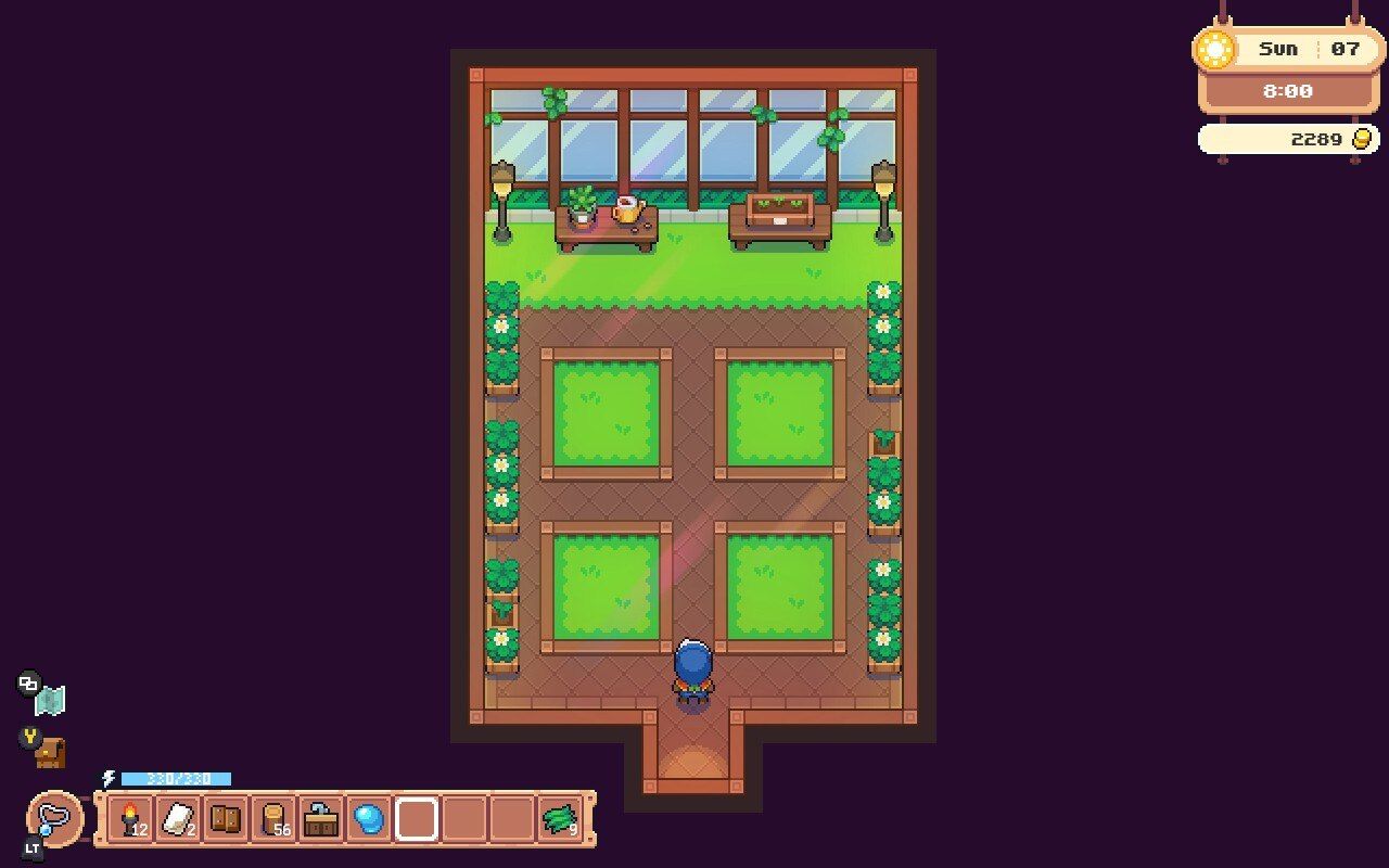 The interior of the greenhouse in Moonstone Island.