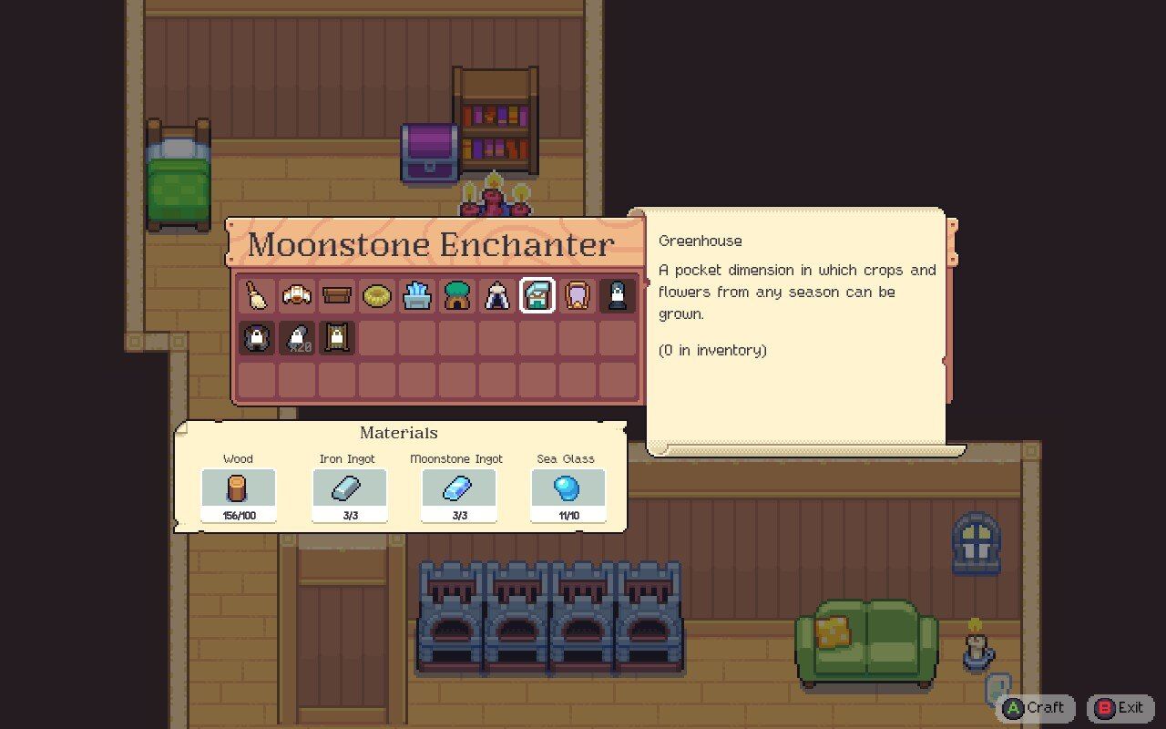 The greenhouse recipe inside the moonstone enchanter menu.