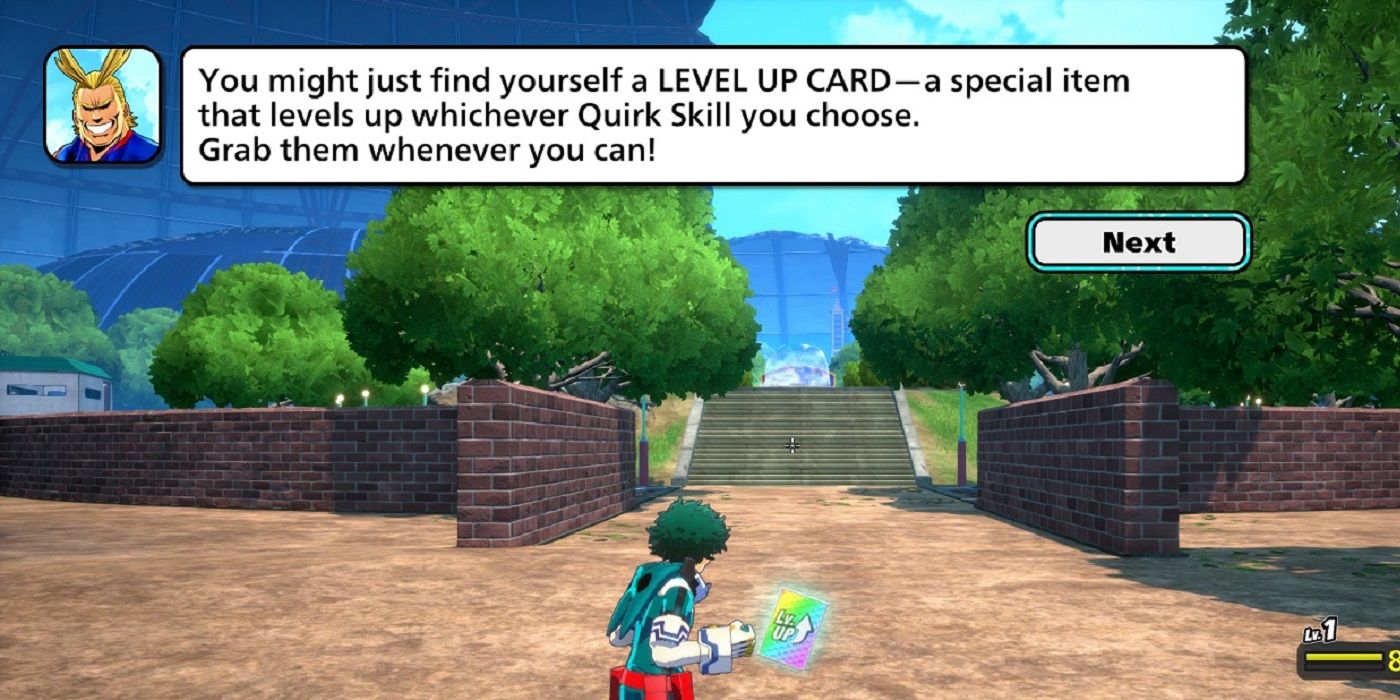 My Hero Ultra Rumble character finding a level up card