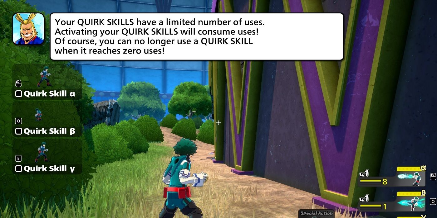 My Hero Ultra Rumble character learning about Quirk skills