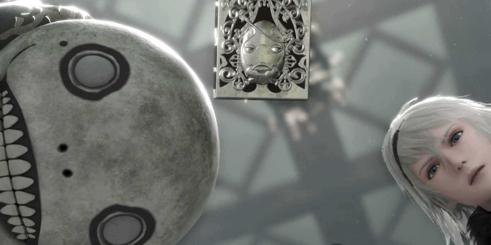 Nier, Weiss and Emil look down at Kaine in Nier Replicant.