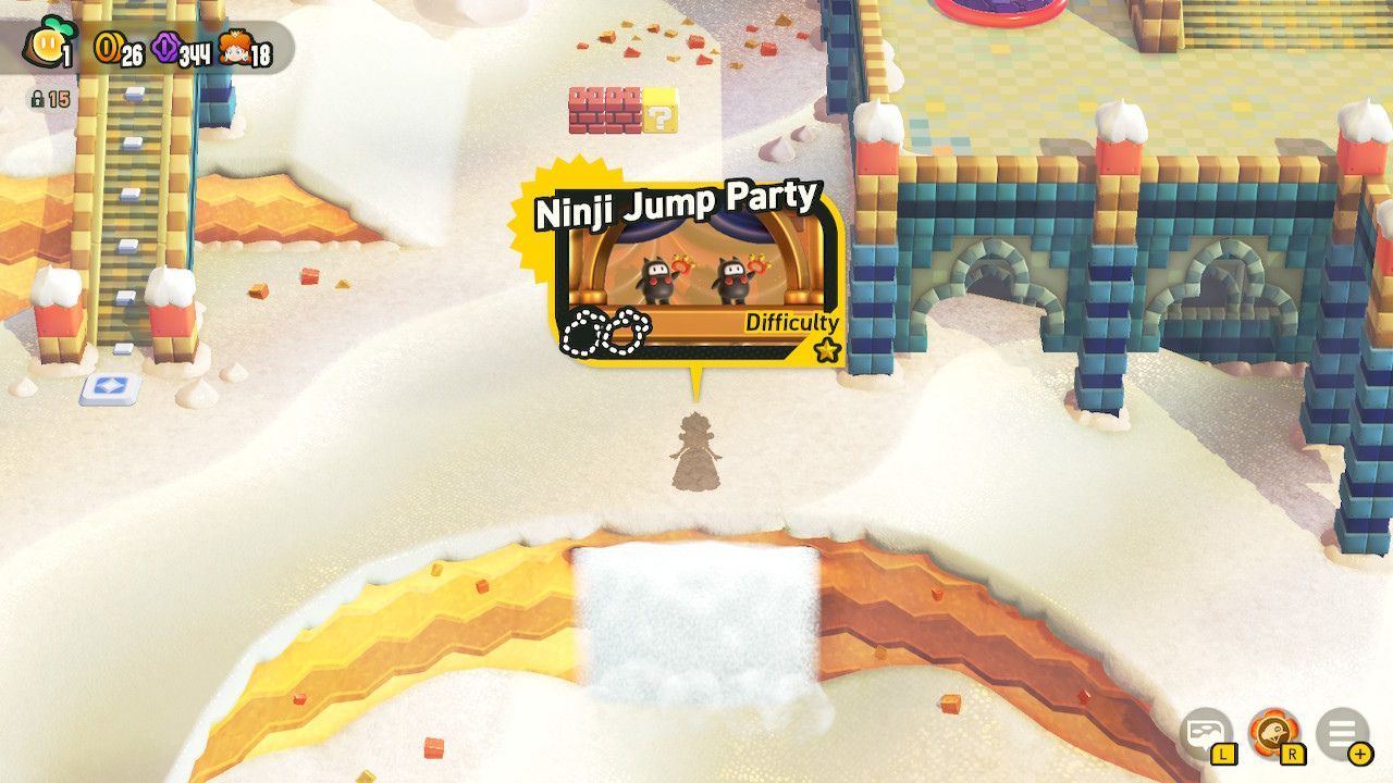 The Ninji Jump Party Level hidden in a cove behind the waterfall.
