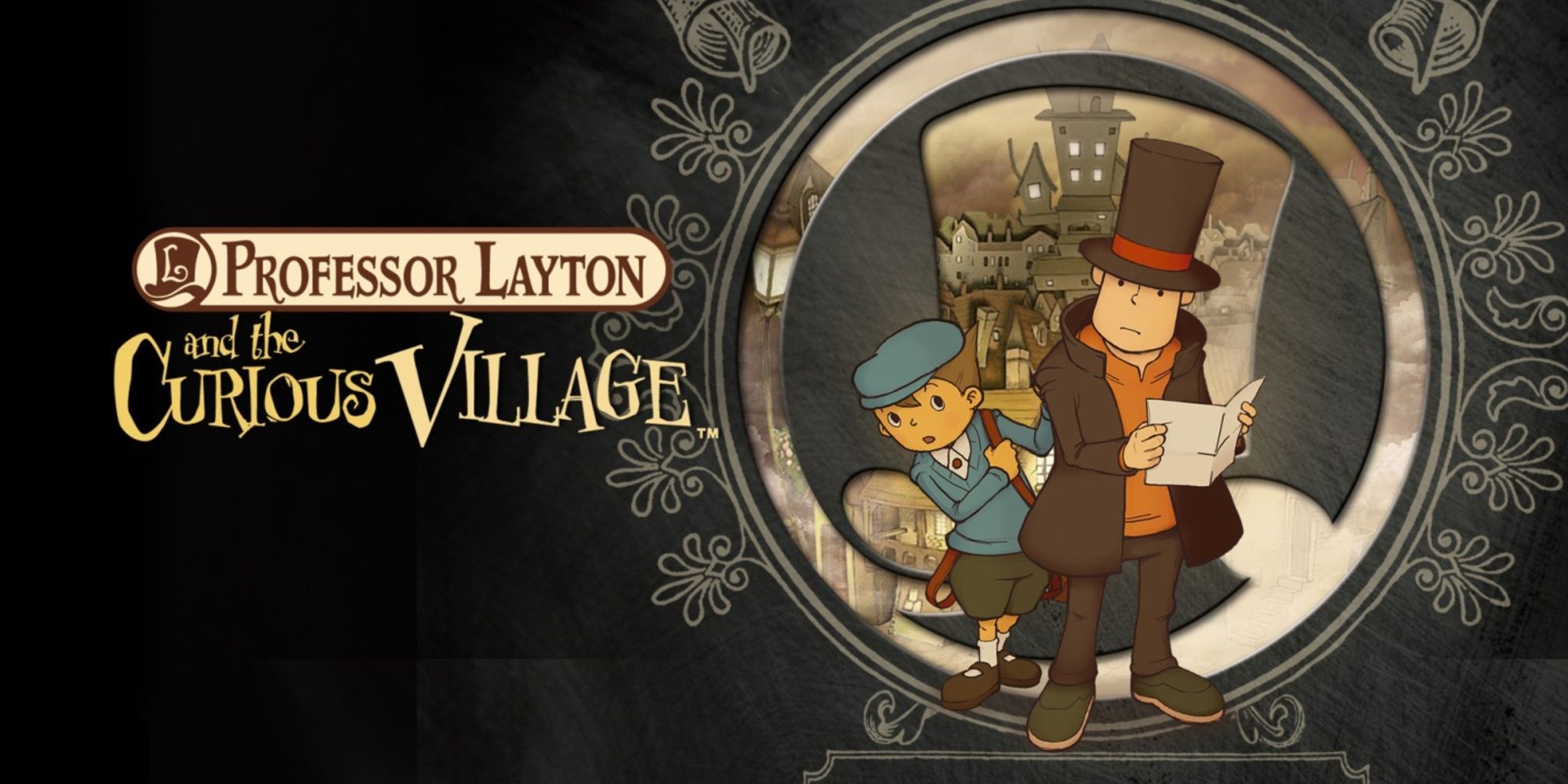Official art for Professor Layton and the Curious Village with Professor Layton and Luke