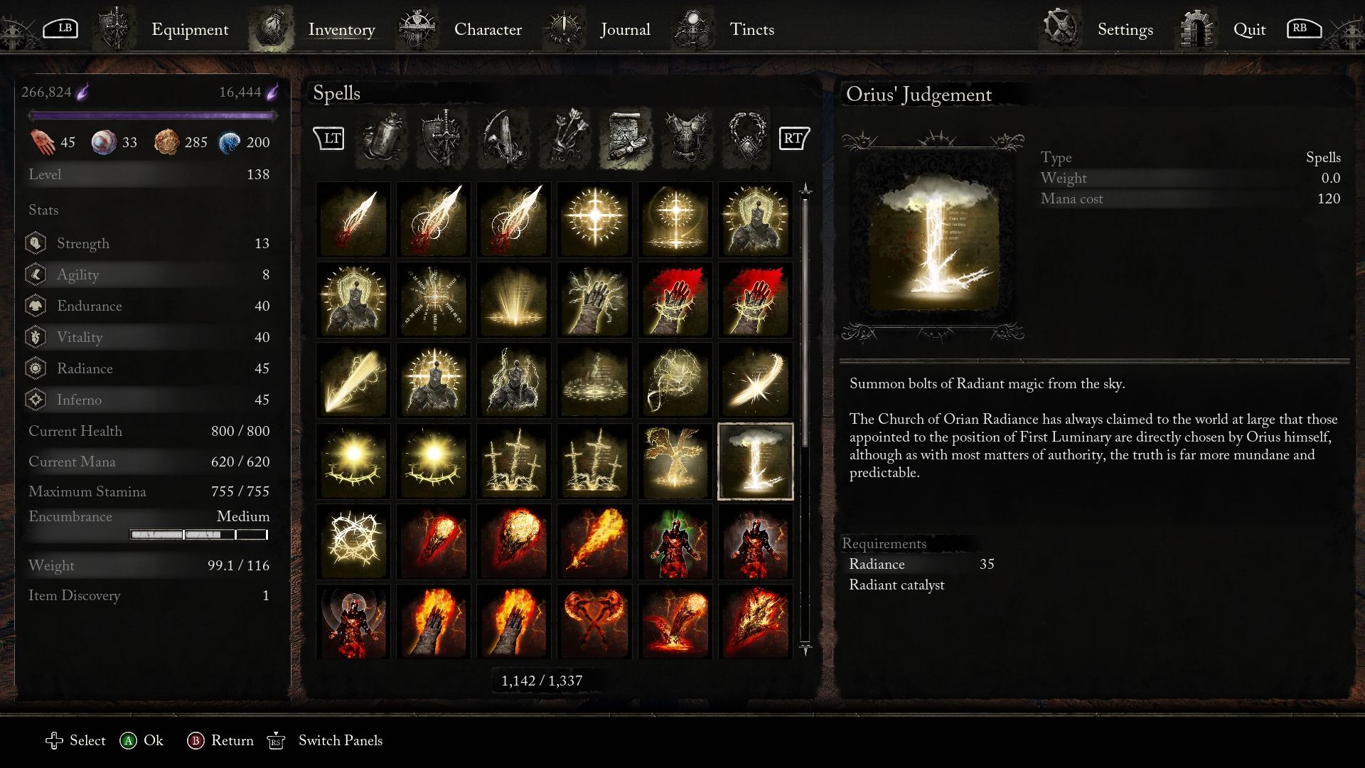Orius' Judgement spell description lords of the fallen