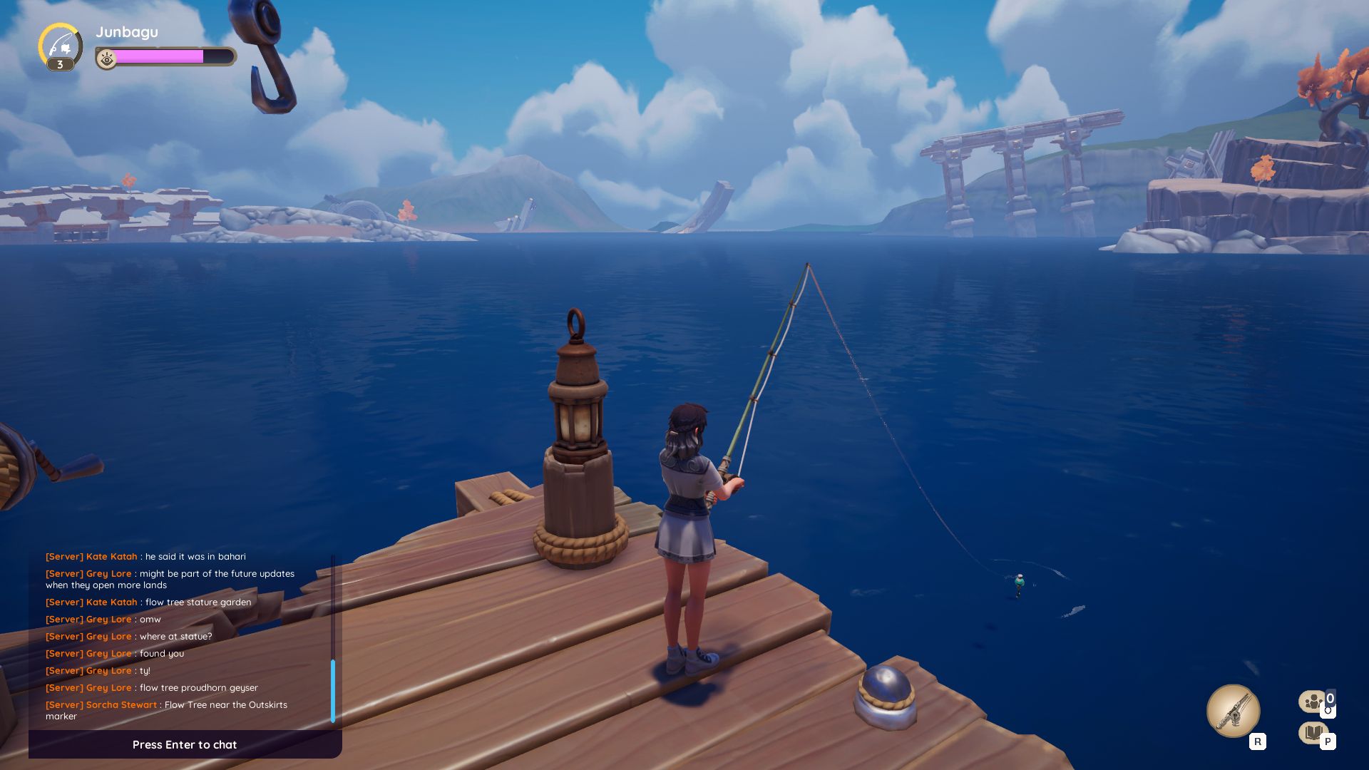 palia player fishing in bahari bay ocean