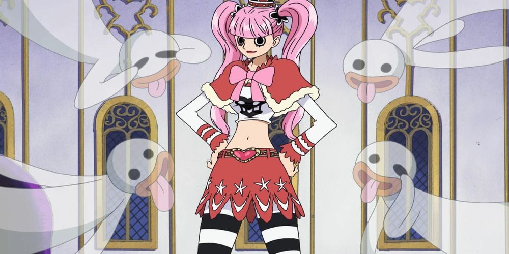 Perona from One Piece surrounded by her ghosts.