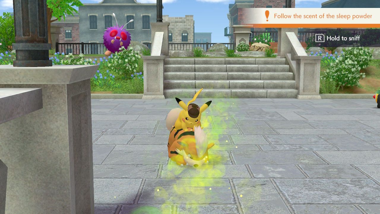 Pikachu riding Growlithe's back while picking up a scent in Detective Pikachu Returns-1