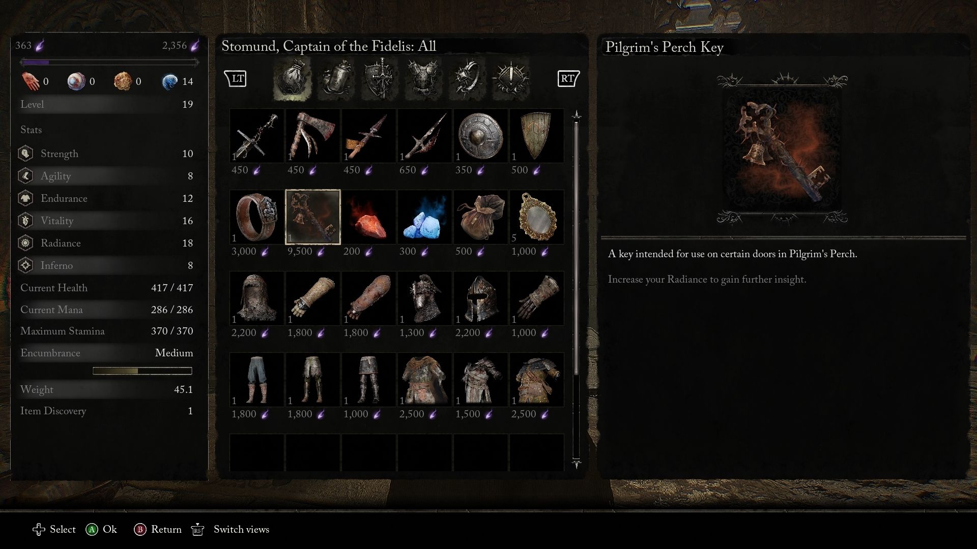 Pilgrim's Perch Key to buy for 9,500 Vigor Lords of the Fallen