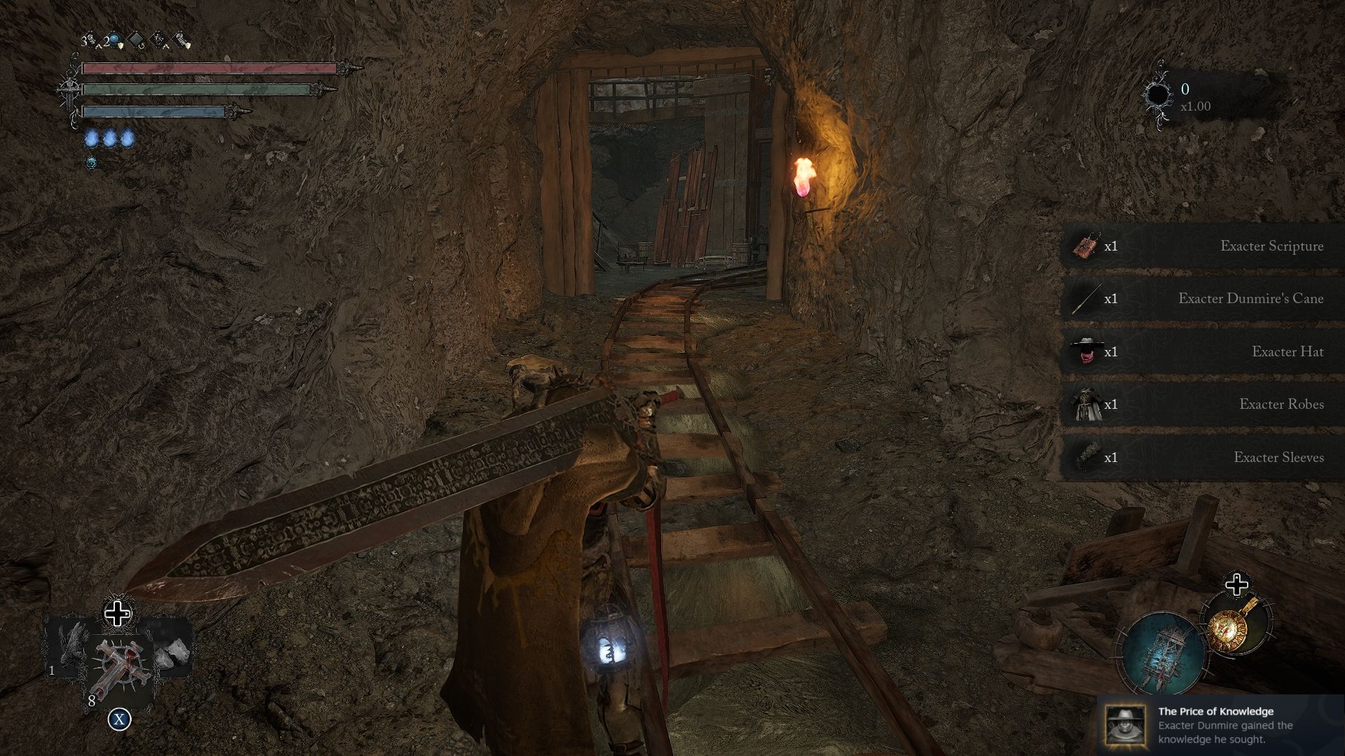 Player collecting the rewards at Sunless Skein after completing Exacter Dunmire quest Lords of the Fallen