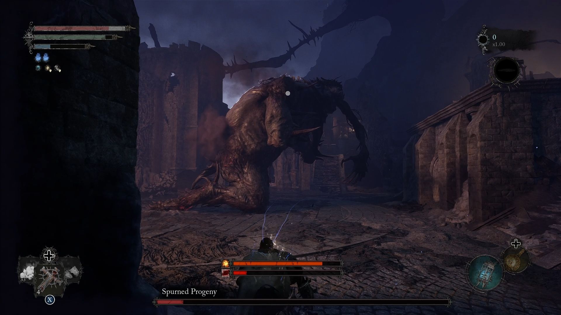Player going to the ground floor to attack The Spurned Progeny since he is vulnerable Lords of the Fallen