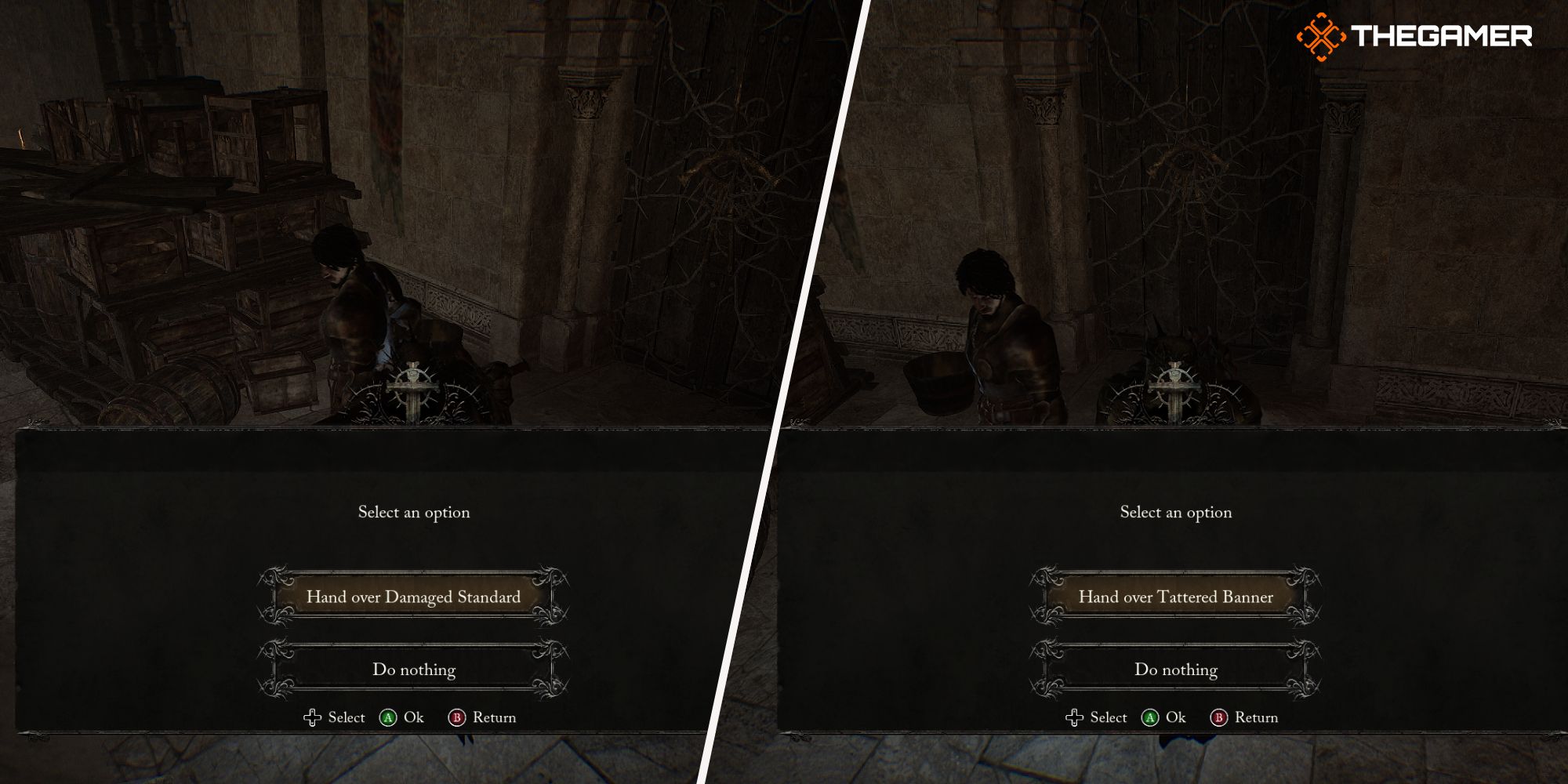 Player have the option to hand over both Tattered Banner and Damaged Standard to Stomund Lords of the Fallen
