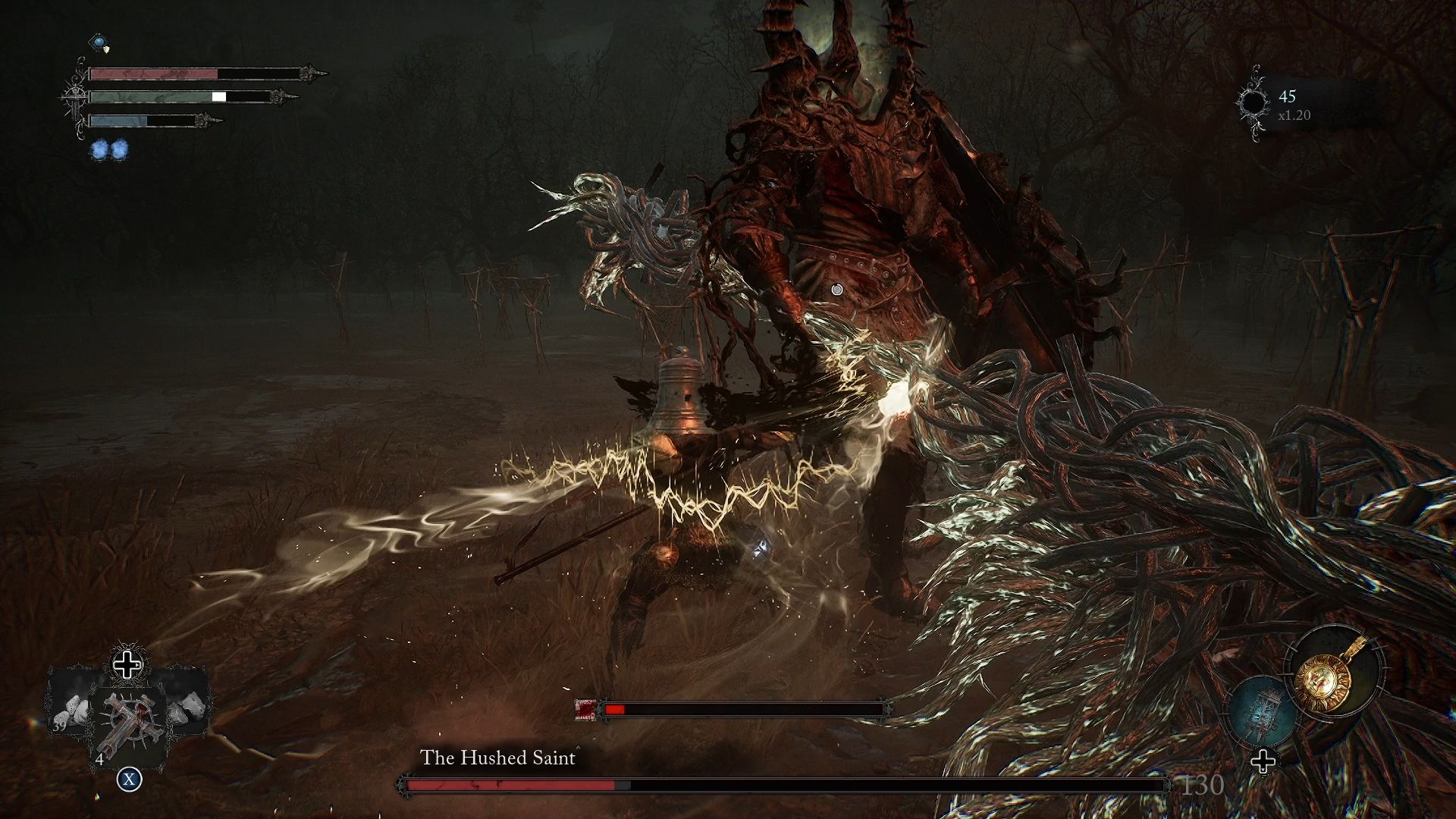 Player is attacking the Hushed Saint during his second phase Lords of the Fallen