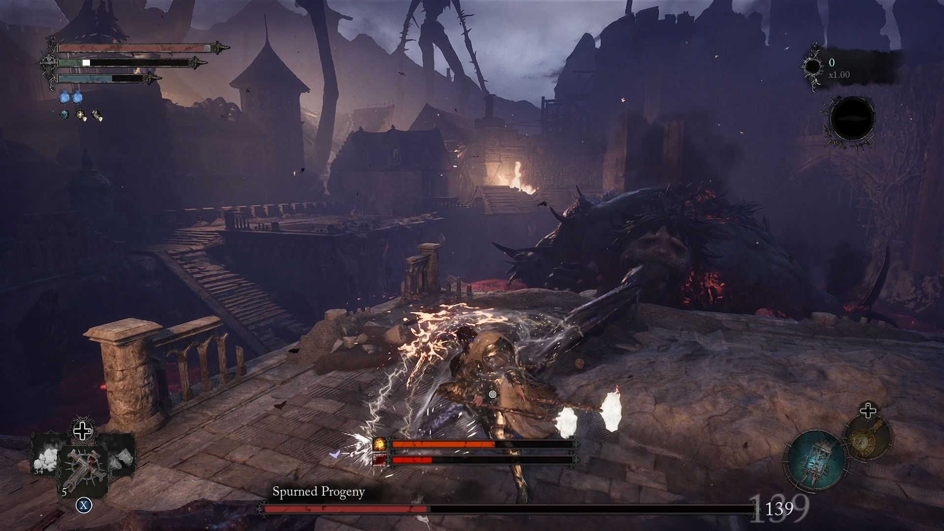 Player is attacking the third arm of The Spurned Progeny Lords of the Fallen