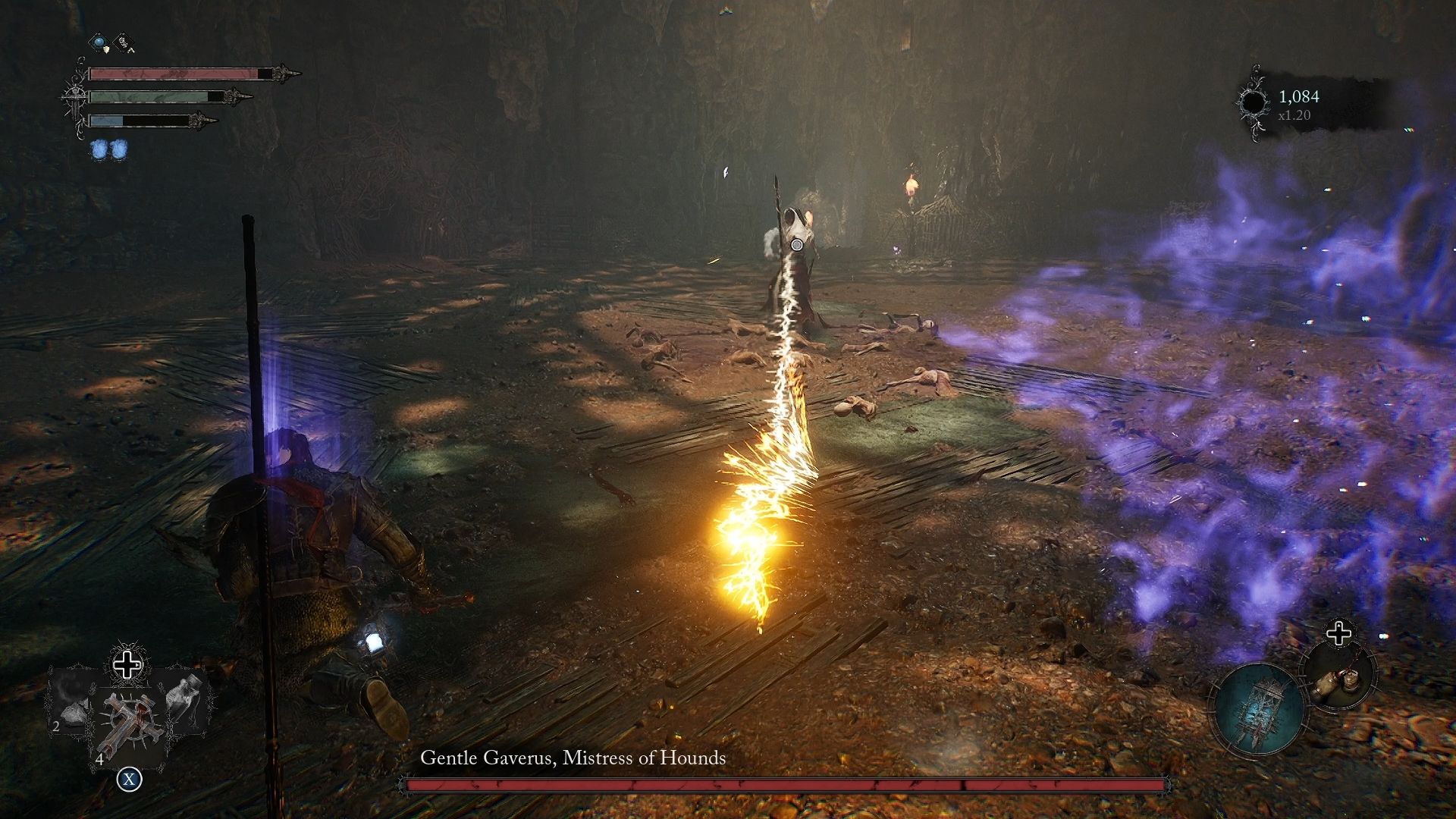 Player is dodging one of Gaverus arrow attacks Lords of the Fallen
