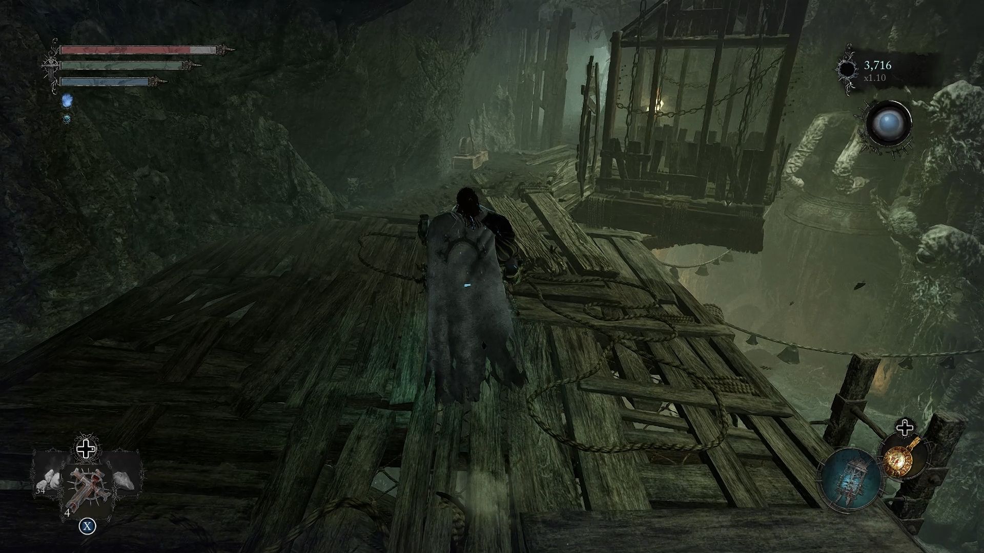 Player making his way to the lift on the right side Lords of the Fallen 