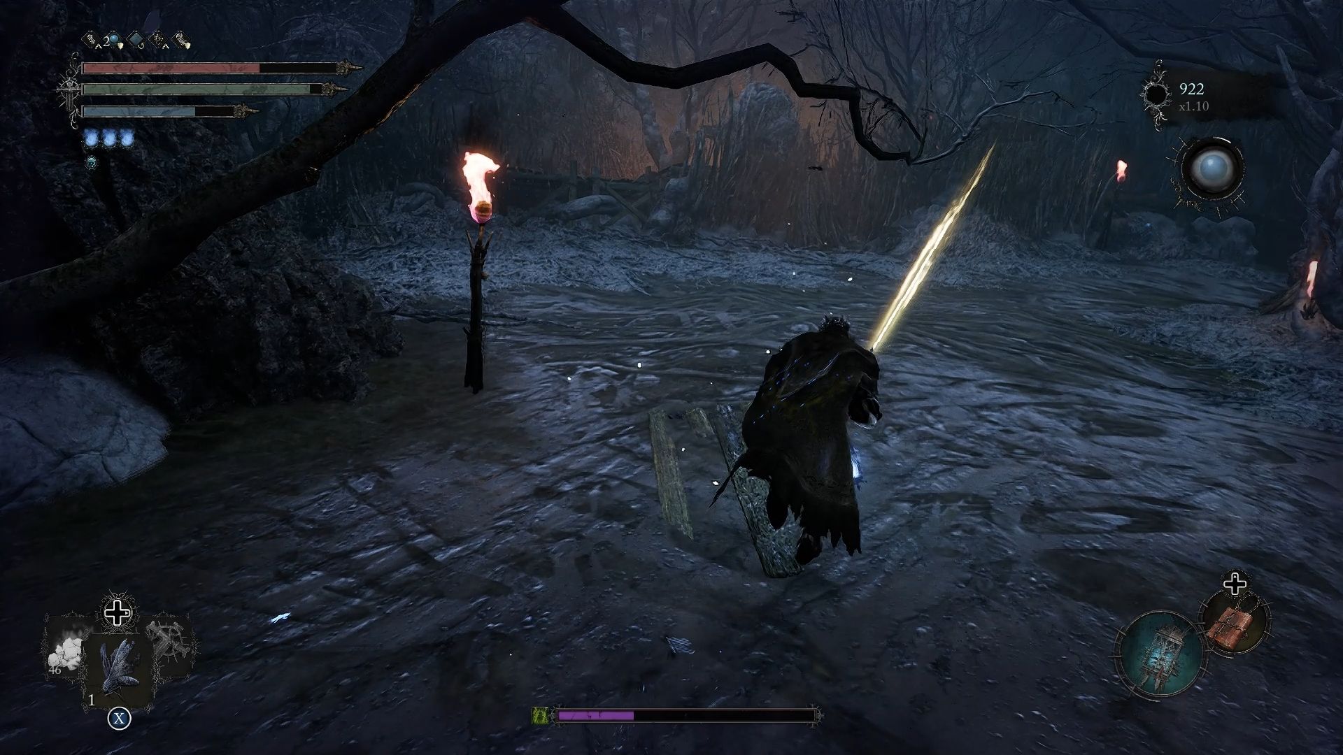 Player running toward the area where he fought Mendacious Visage Lords of the Fallen