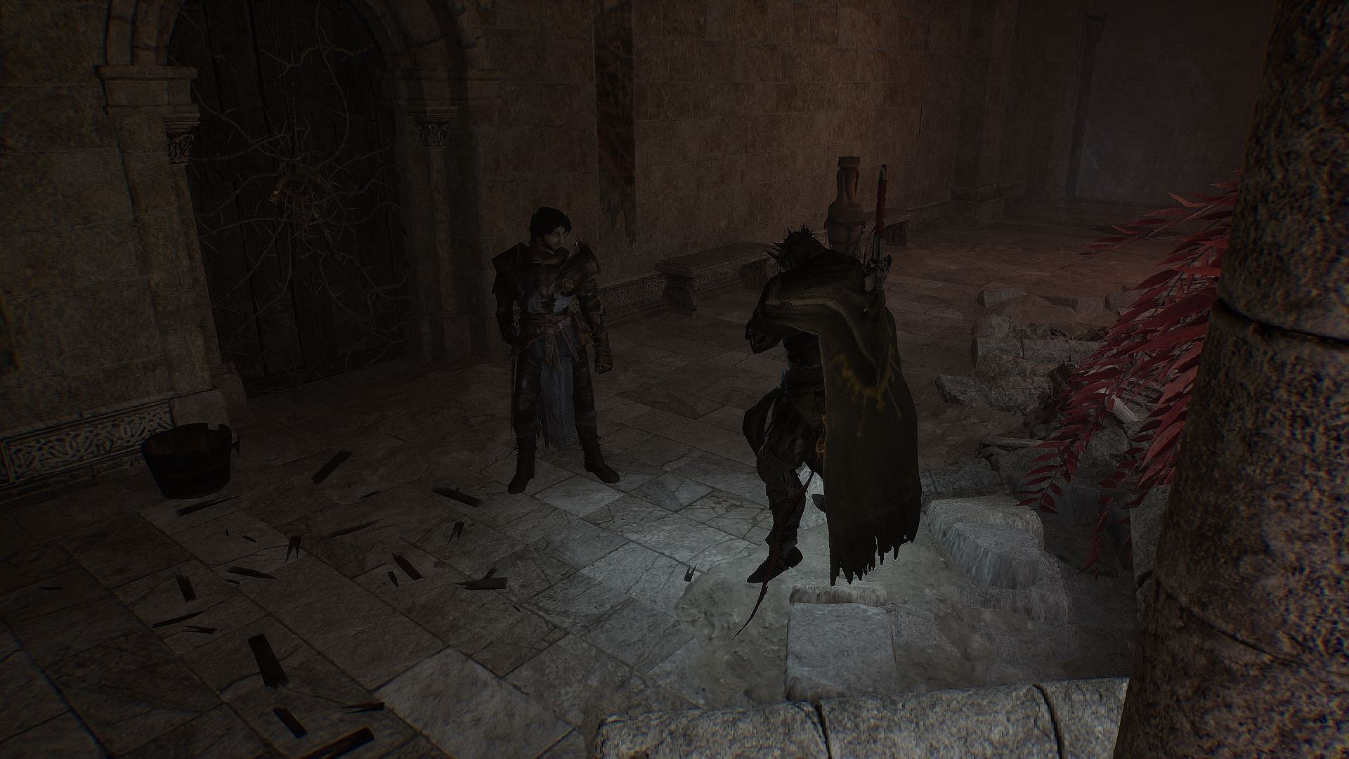 Player standing in front of Stomund at Abbey of the Hallowed Sisters Lords of the Fallen