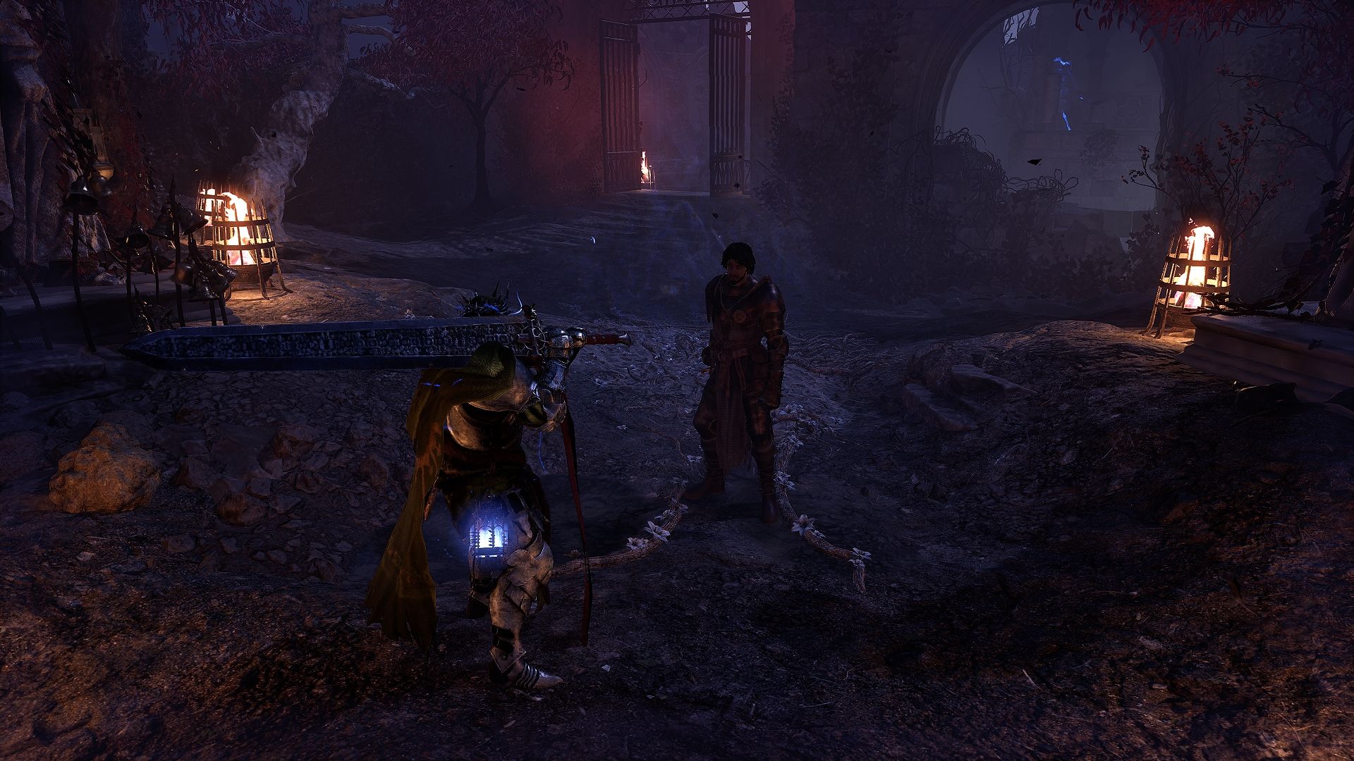 Player standing in front of Stomund at Manse of the Hallowed Brothers Lords of the Fallen