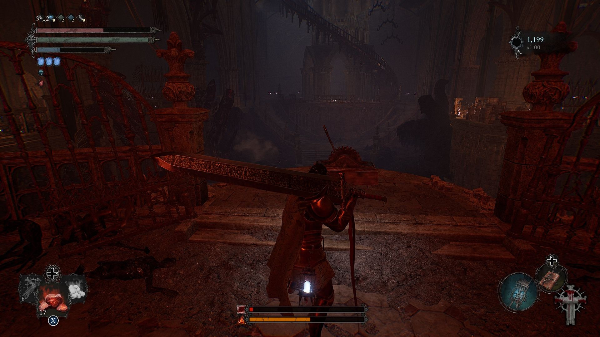 Player standing next to the lever that operates the spiral staircase Lords of the Fallen