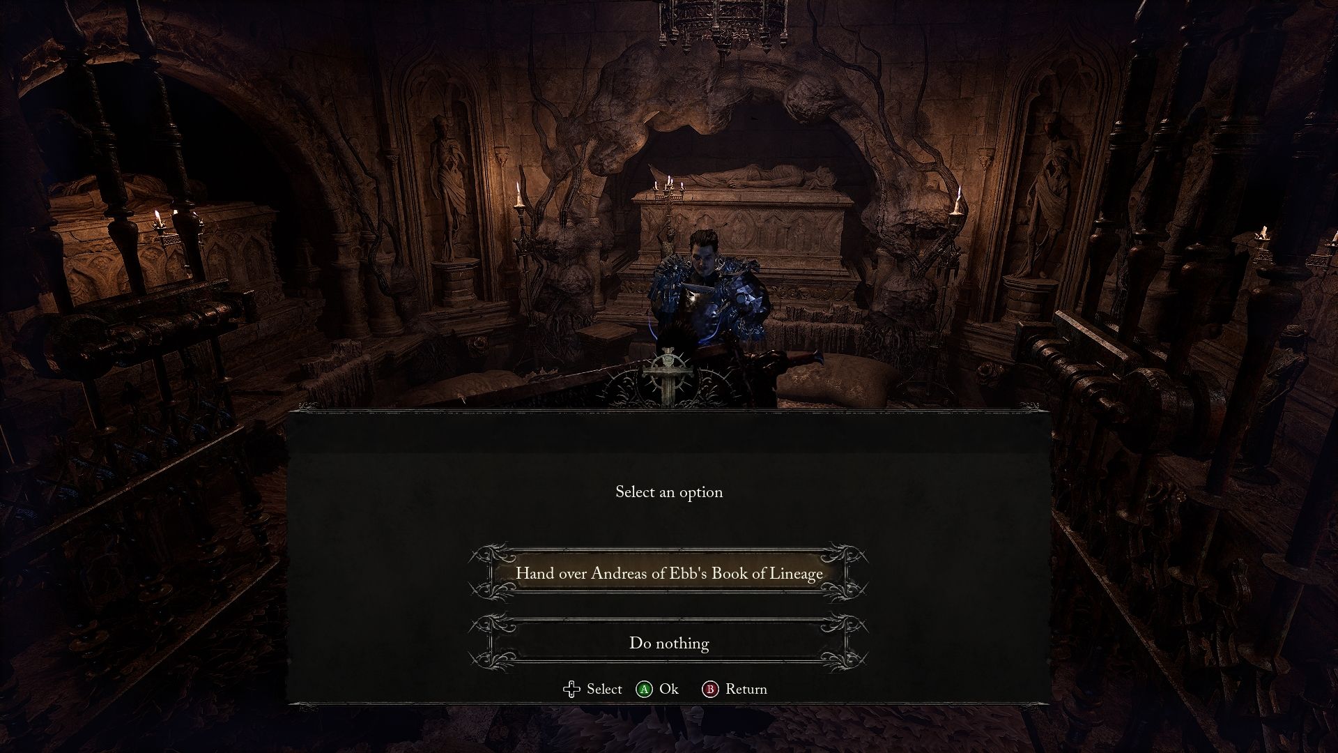 Player with the option to hand over Andreas of Ebb's Book of Lineage to Andreas Lords of the Fallen